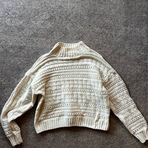 Olive & Oak Cream Open-Knit Mock Neck Sweater